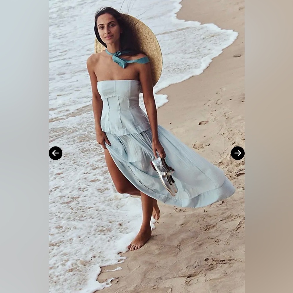 Free People Light Blue Milan Strapless Midi Dress | NWOT